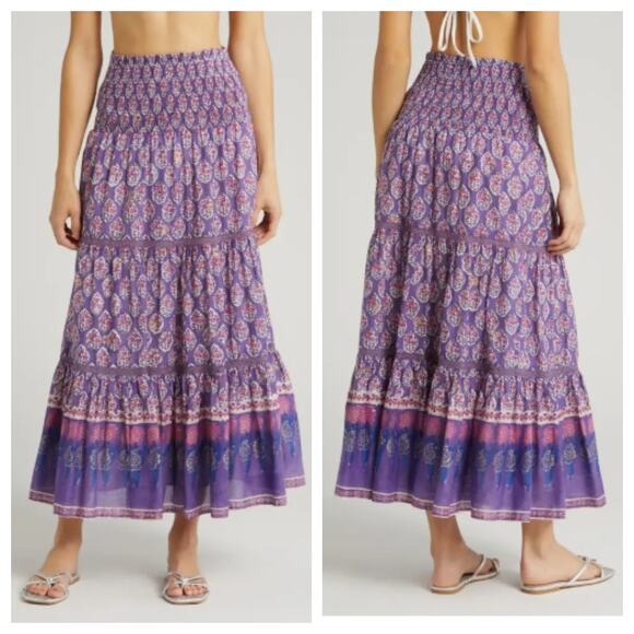 NEW Bell by Alicia Bell Mandy Maxi Skirt M Tiered Ruffle Lace Smocked Tuckernuck - Picture 1 of 11